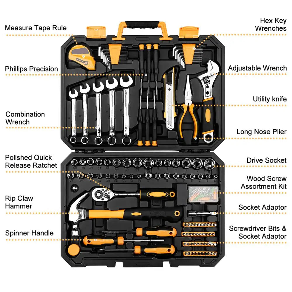 158 Piece Professional Car Repair Tool Set with Ratchet Sockets Screwdrivers and Blow Molded Case
