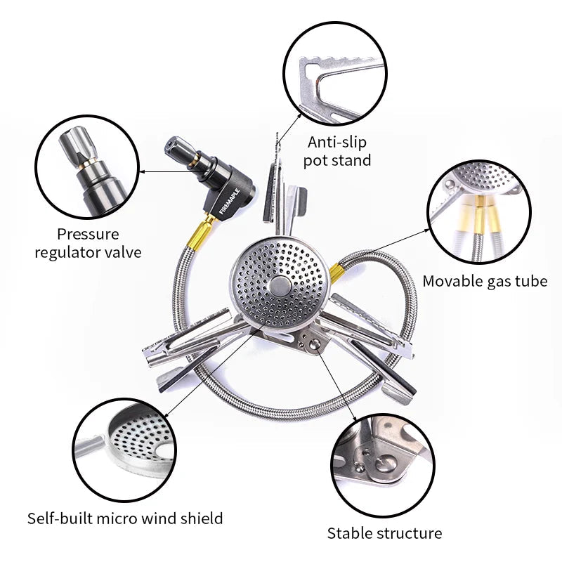 Camping Stove 2900W Pressure Regulator Remote Gas Burner Backpacking Cooker – Silver