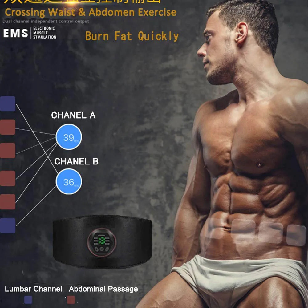 EMS Muscle Stimulator Belt Rechargeable Abdominal Trainer with 6 Modes 15 Levels - Without Extention Band