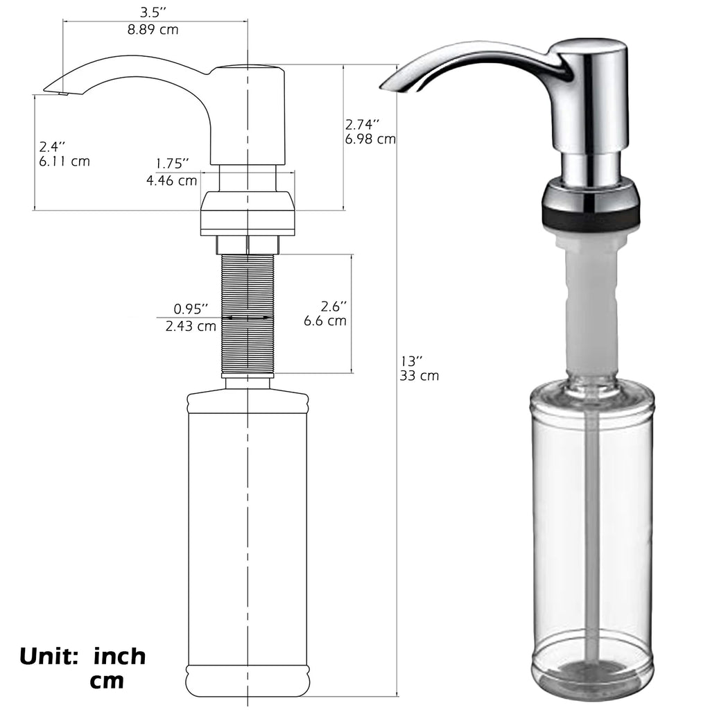 Built In Kitchen Sink Soap Dispenser 360mL 360° Swivel Refillable Liquid Soap Pump – Black