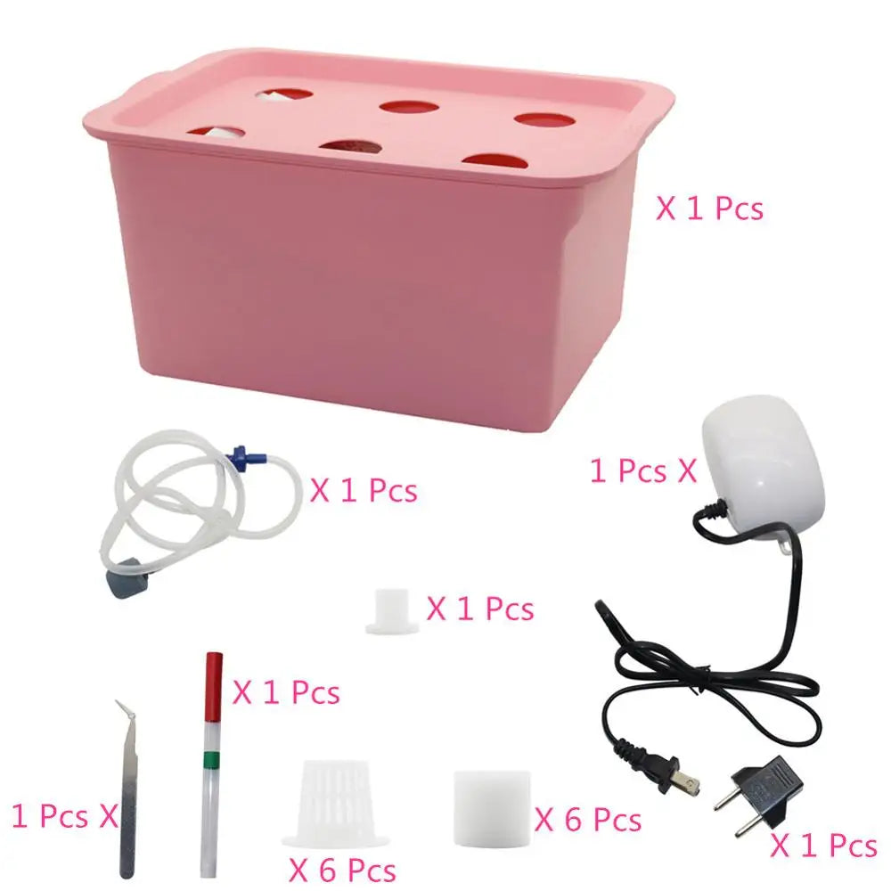 6 Hole Hydroponic Growing System Kit with Air Pump Deep Water Culture Indoor Garden Starter Kit 220V – Blue