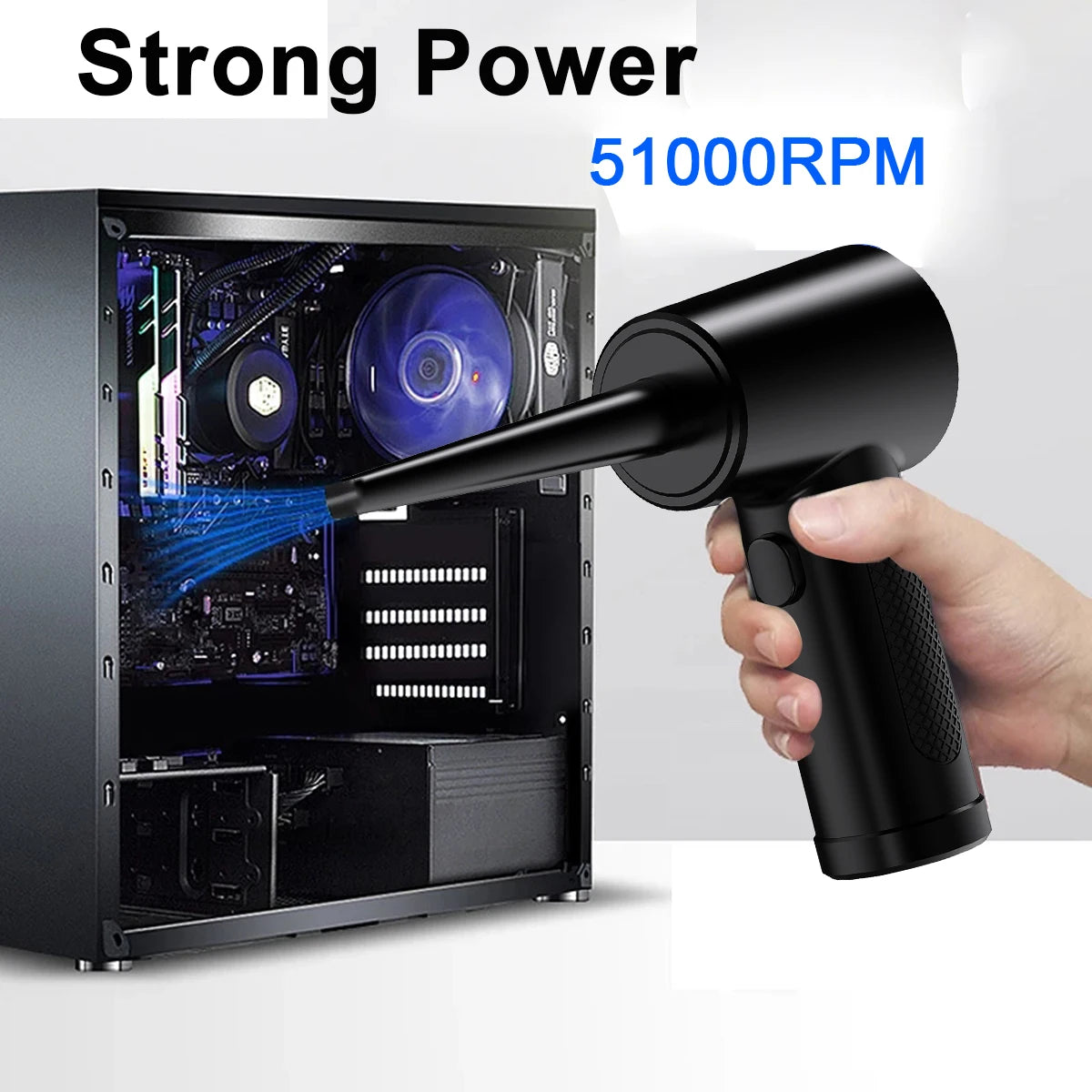Cordless Air Duster Electric Blower 51000RPM Wireless Dust Cleaning Tool with Nozzles Black