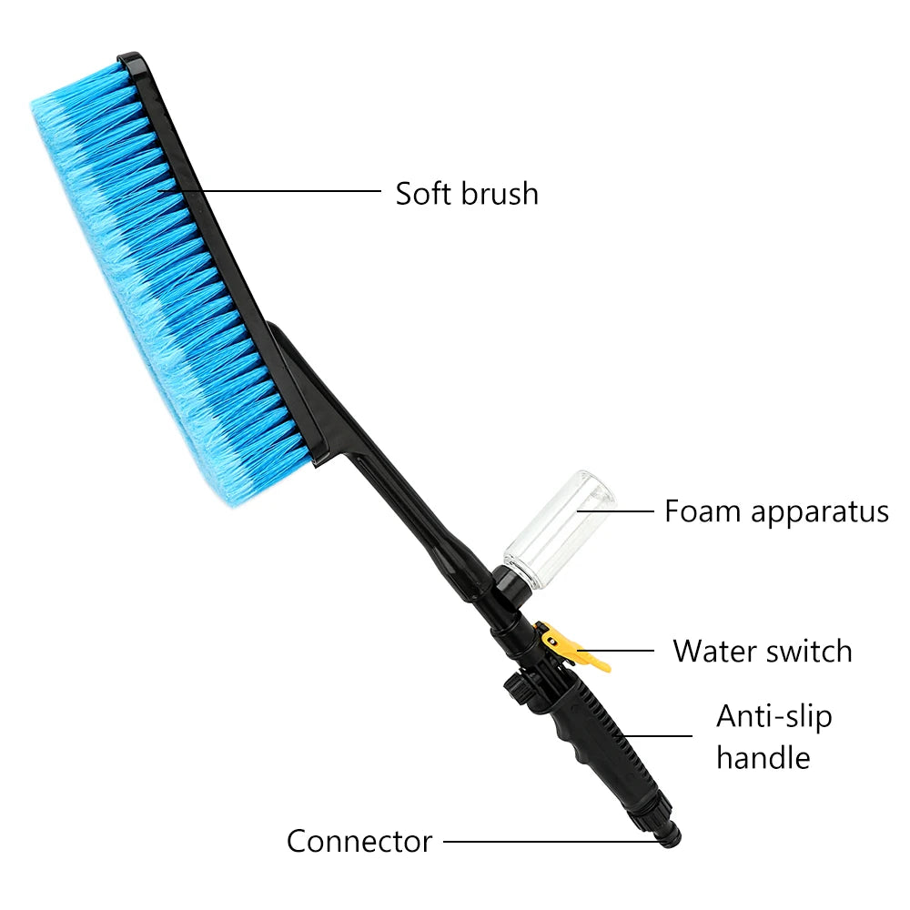 Car Wash Brush 37cm Long Handle Water Flow Switch Foam Bottle Cleaning Tool