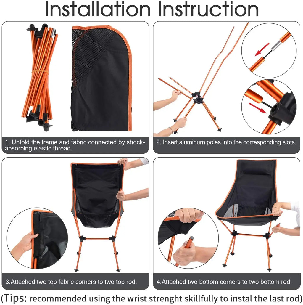 Camping Folding Chair Portable Ultralight Aluminum Outdoor Seat Oxford Cloth - Red
