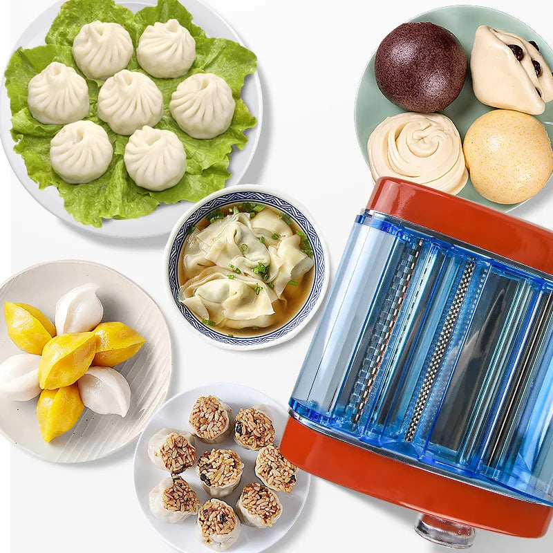 Electric Pasta Maker 220V Automatic Noodle Dough Roller Machine with Dual Cutter – Red