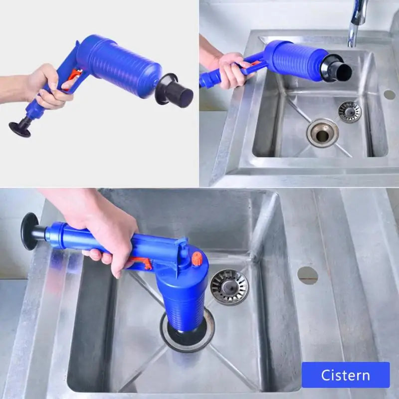 Drain Blaster Gun High Pressure Plunger Pump Pipe Cleaner for Sink Toilet Blue