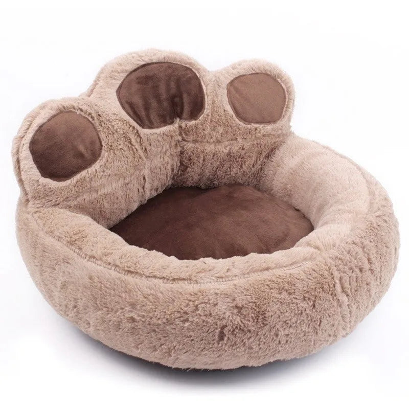 Dog Bed 66x60cm Paw Shape Plush Pet Sofa with Removable Washable Cover Soft Warm - Coffee