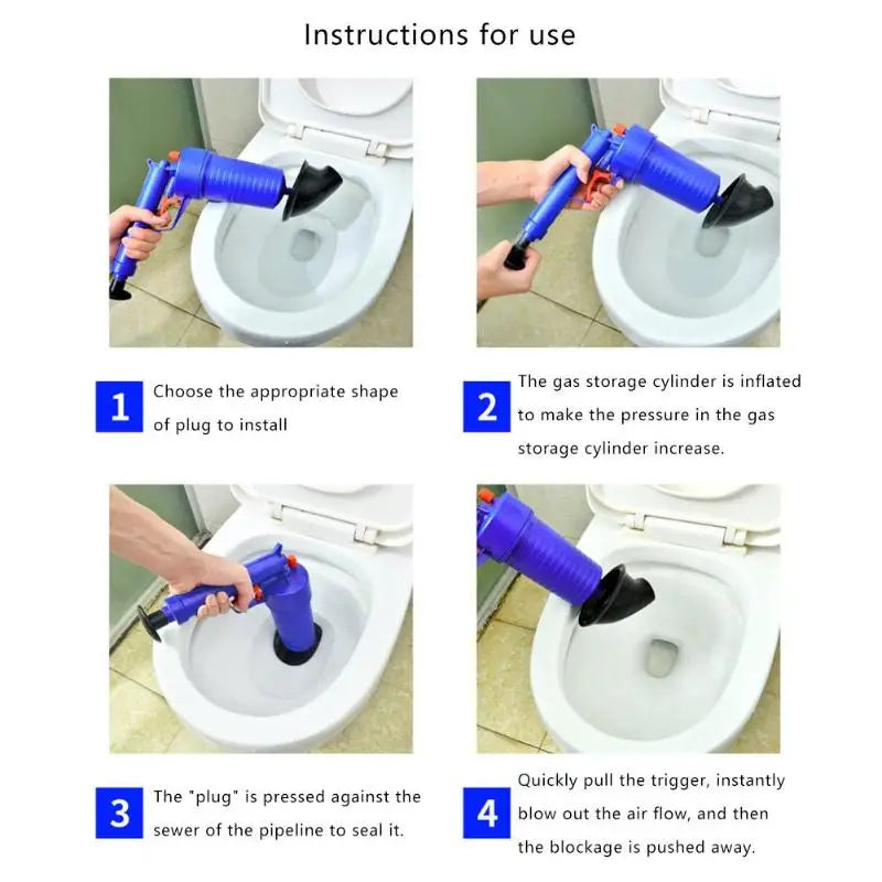 Drain Blaster Gun High Pressure Plunger Pump Pipe Cleaner for Sink Toilet Blue