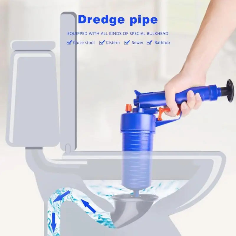 Drain Blaster Gun High Pressure Plunger Pump Pipe Cleaner for Sink Toilet Blue
