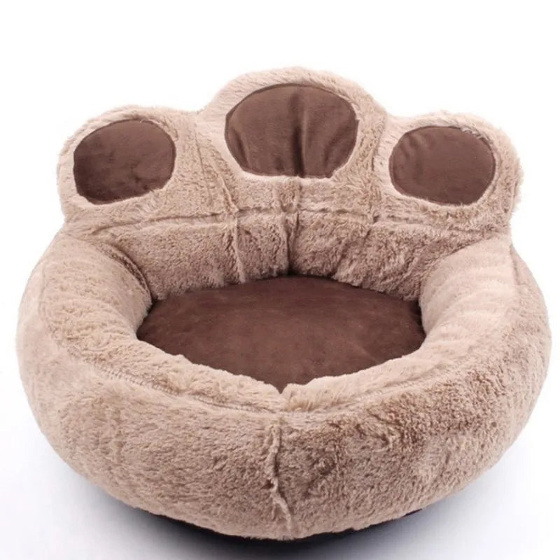 Dog Bed 66x60cm Paw Shape Plush Pet Sofa with Removable Washable Cover Soft Warm - Coffee