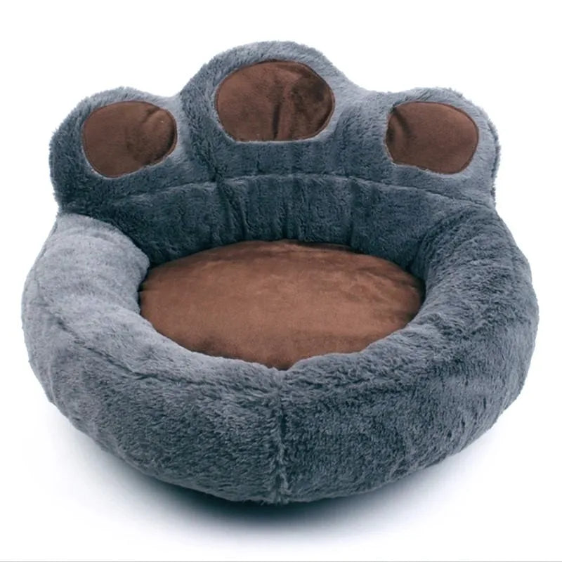 Dog Bed 66x60cm Paw Shape Plush Pet Sofa with Removable Washable Cover Soft Warm - Grey