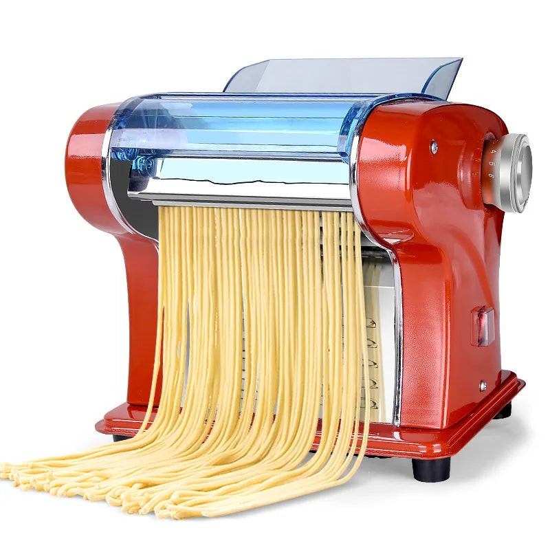 Electric Pasta Maker 220V Automatic Noodle Dough Roller Machine with Dual Cutter – Red