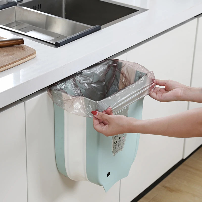 Wall Mounted Foldable Trash Bin Kitchen Cabinet Hanging Waste Bin – Pink