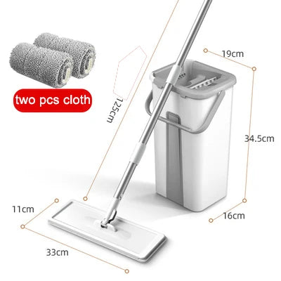 Flat Squeeze Mop and Bucket Set 360° Rotating Head with Microfiber Pad Hands-Free Cleaning - 2 Pcs