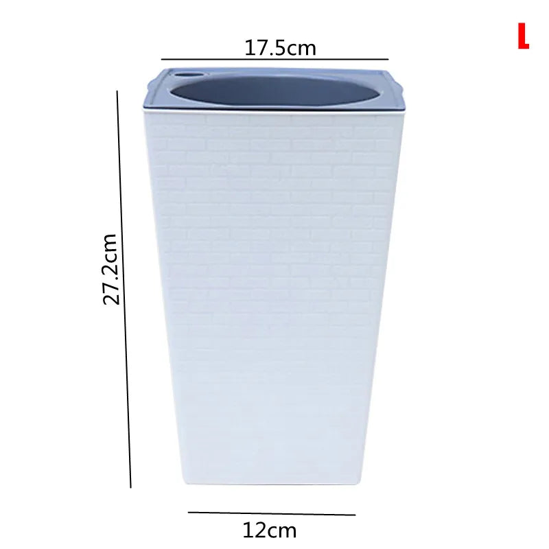Brick Pattern Tall Flower Pot 27.2cm Plastic Planter With Self-Watering Cotton Rope – White