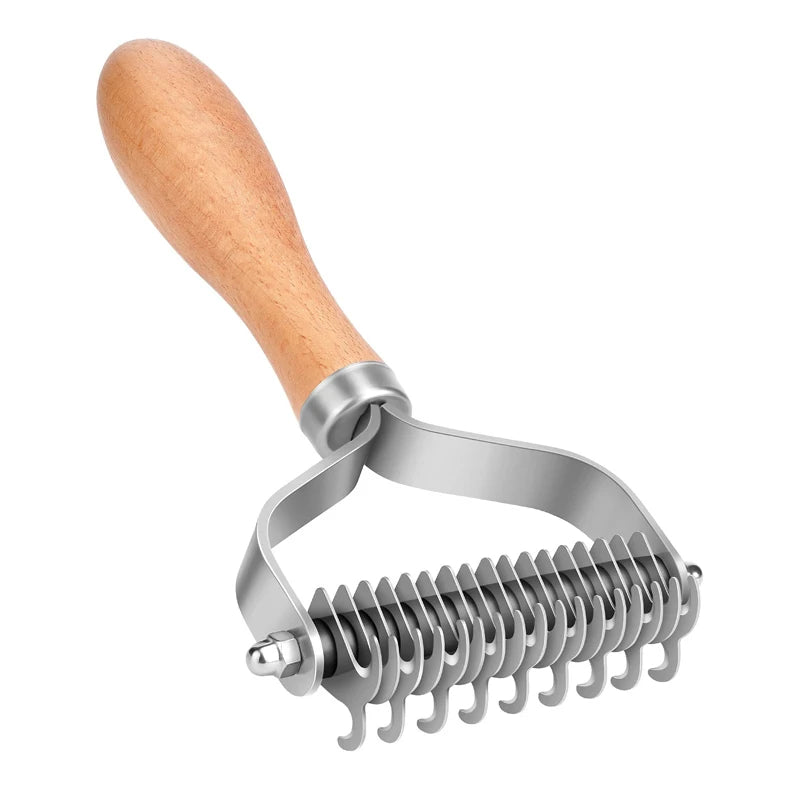 Pet Grooming Comb 2 Sided Stainless Steel Undercoat Rake Wooden Handle Dematting Brush
