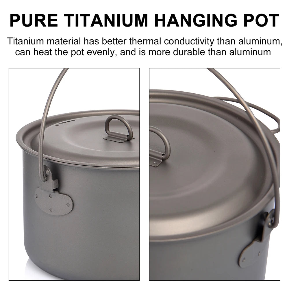 Camping Pot 2900ml Titanium Cookware Portable Outdoor Cooking Pot – Grey