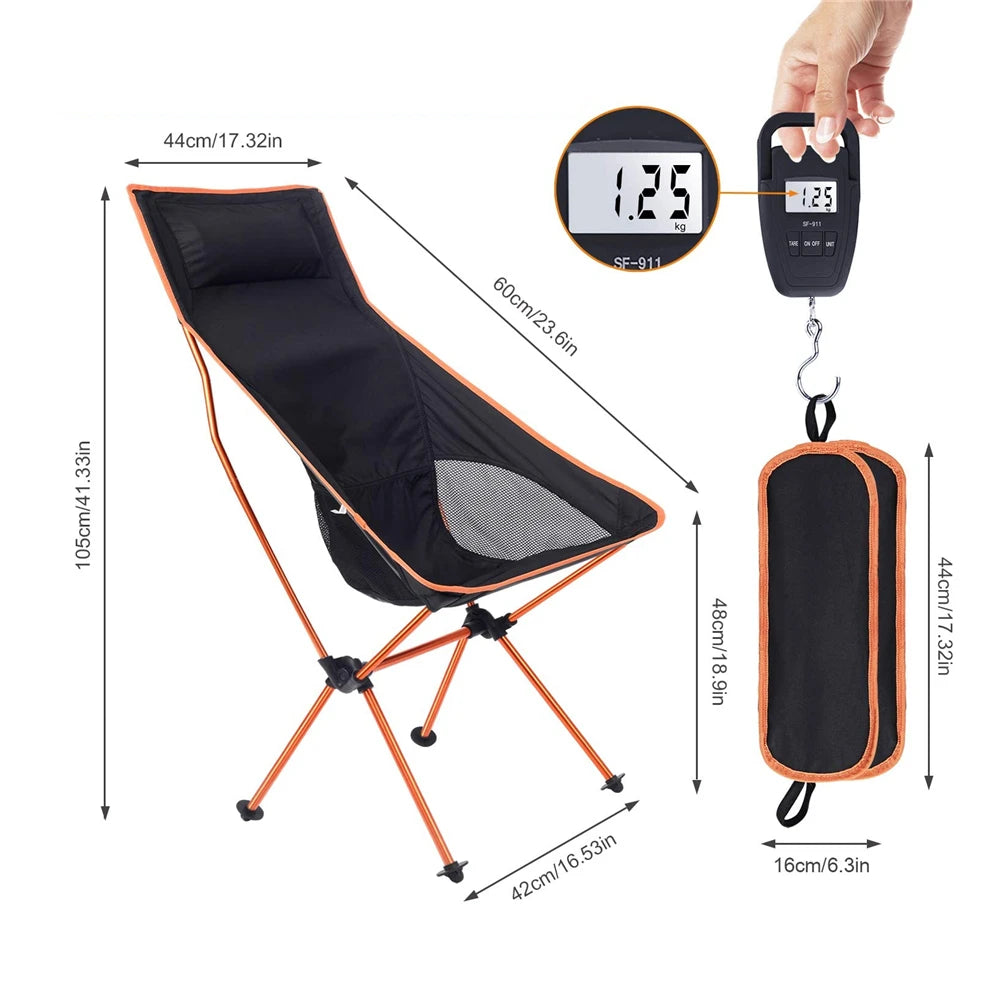 Camping Folding Chair Portable Ultralight Aluminum Outdoor Seat Oxford Cloth - Black