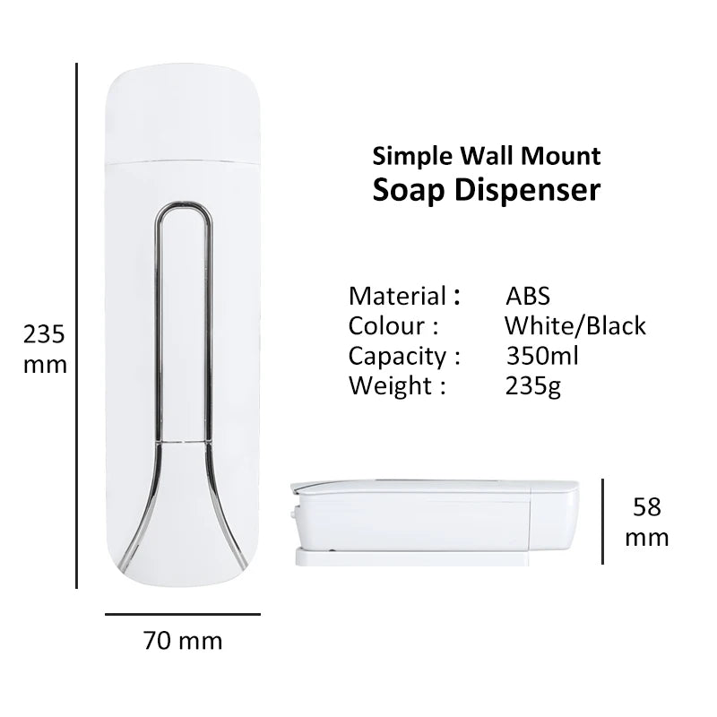 Soap Dispenser 350mL Wall Mounted Manual Liquid Soap Pump Bathroom Kitchen Holder – Black