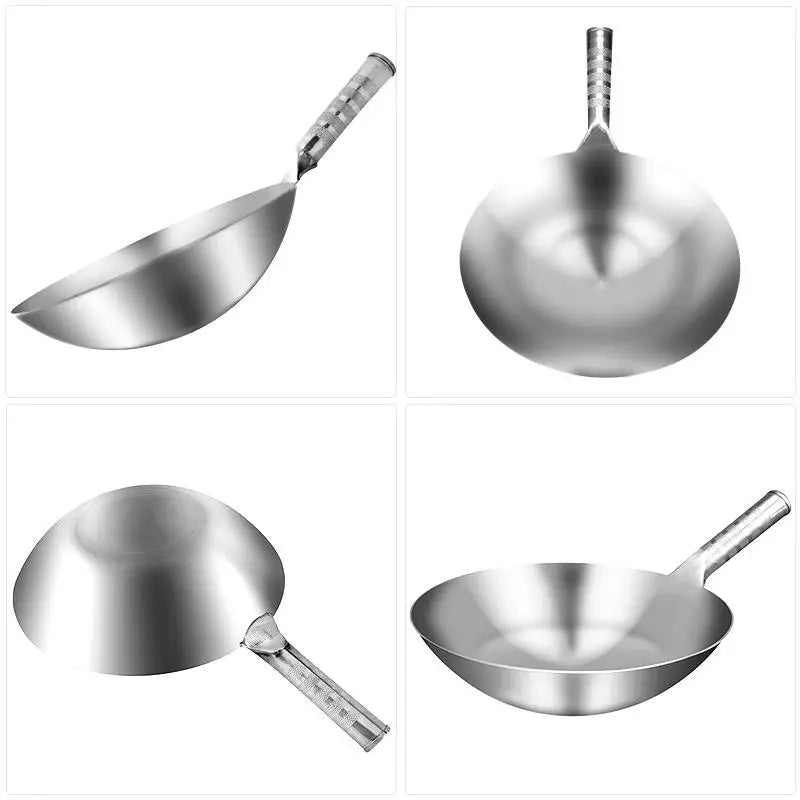 Stainless Steel Wok 32cm Handmade Non-Coated Stir Fry Pan for Gas Cooker