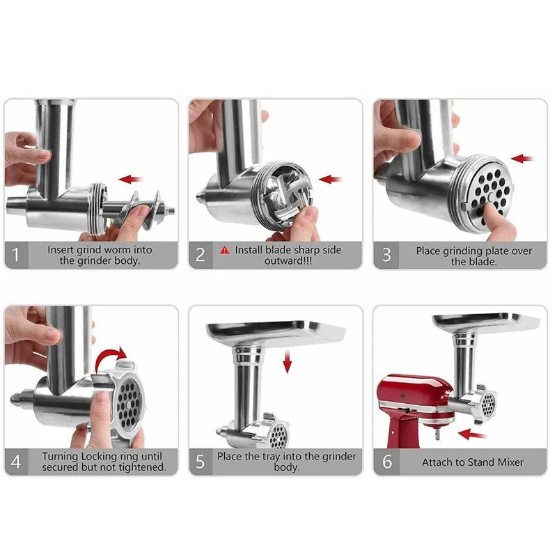 Stand Mixer Food Mill Attachment Metal Meat Mincer Sausage Filler Set – Silver