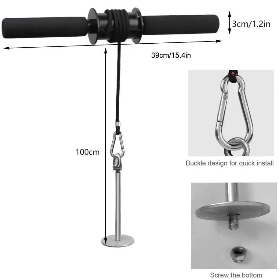 Forearm Trainer Wrist Roller Strength Exerciser with Rope Grip Power Stick - Black