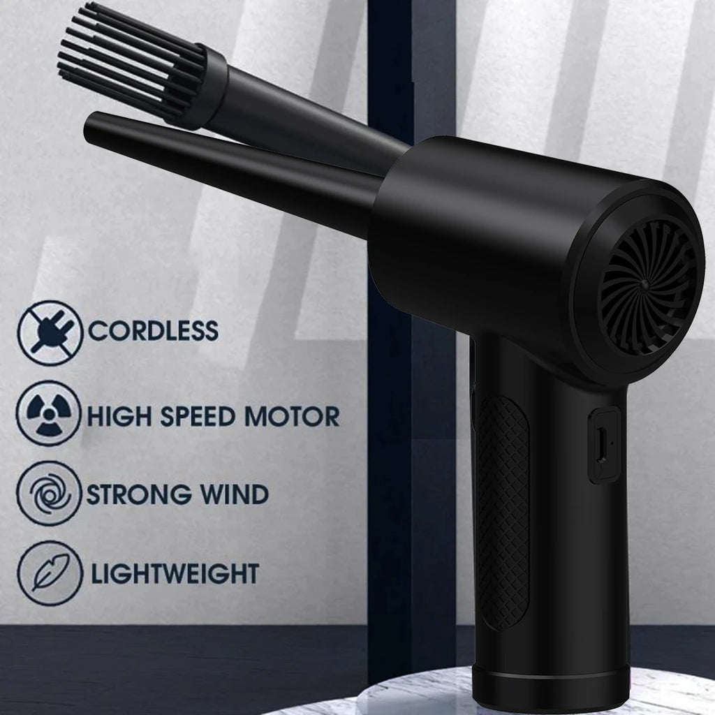 Cordless Air Duster Electric Blower 51000RPM Wireless Dust Cleaning Tool with Nozzles Black