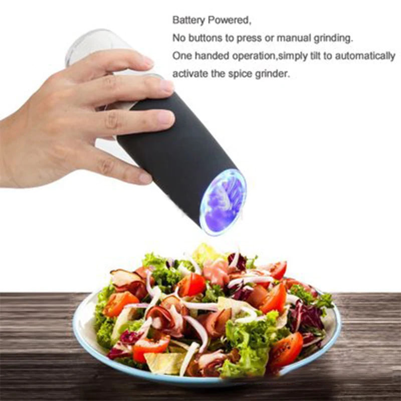 Spice Mill Electric Salt & Pepper Mill Adjustable One-Touch Seasoning Dispenser - Black