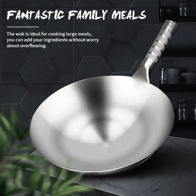 Stainless Steel Wok 32cm Handmade Non-Coated Stir Fry Pan for Gas Cooker