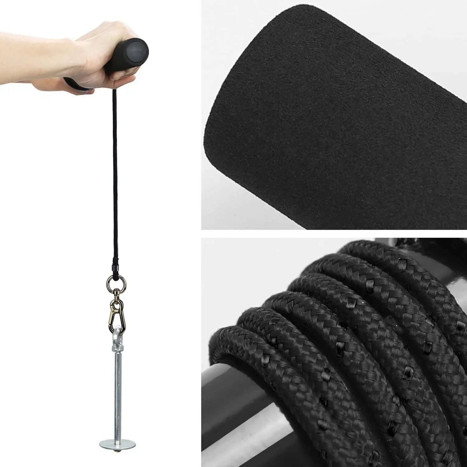 Forearm Trainer Wrist Roller Strength Exerciser with Rope Grip Power Stick - Black