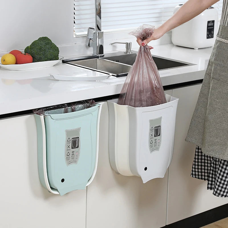 Wall Mounted Foldable Trash Bin Kitchen Cabinet Hanging Waste Bin – Pink