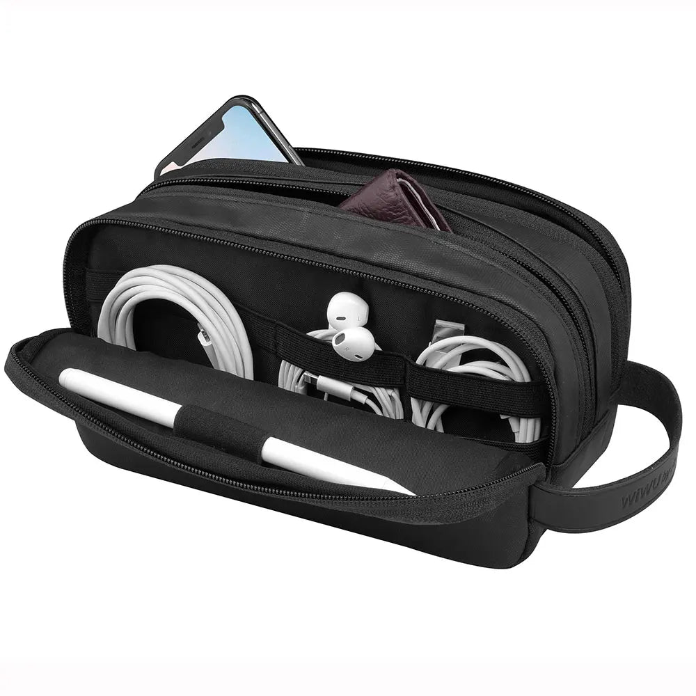 Electronics Organiser Bag Travel Cable and Charger Pouch with Handle - Black