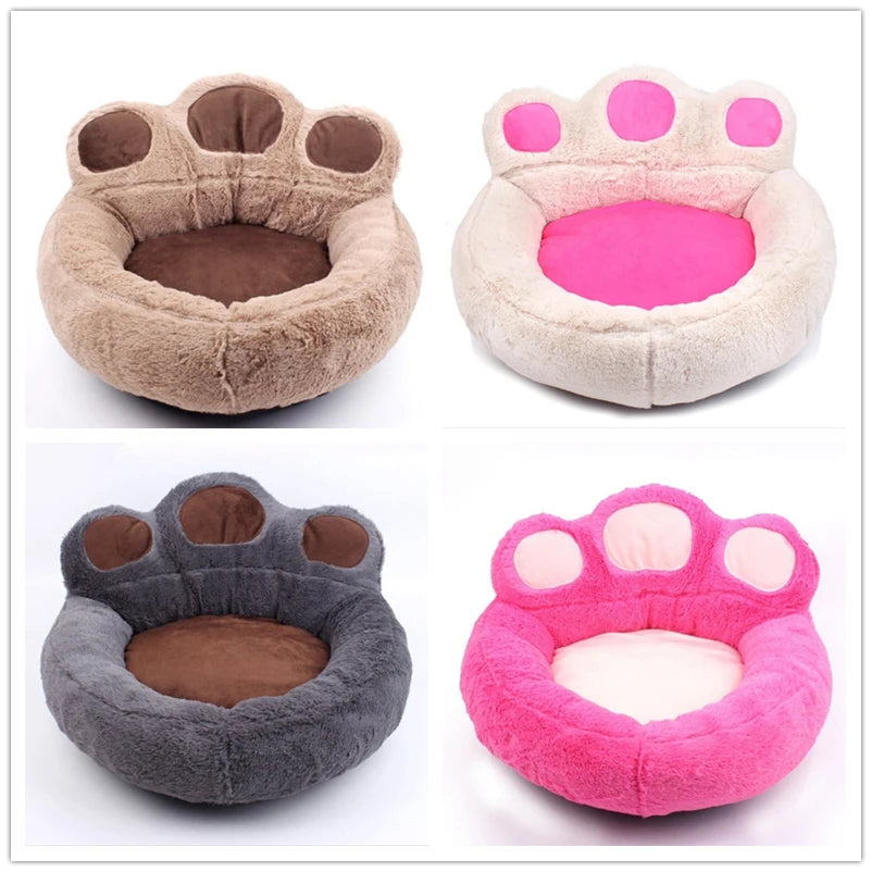 Dog Bed 66x60cm Paw Shape Plush Pet Sofa with Removable Washable Cover Soft Warm - Coffee