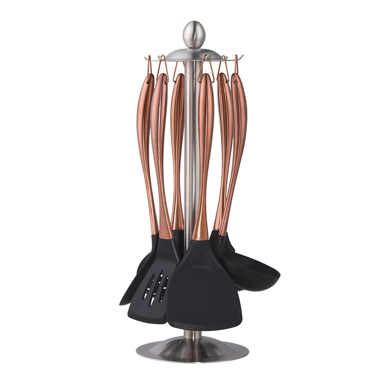 Cooking Tool Set 7PCS Silicone Kitchen Utensils with Stainless Steel Handle - Rose Gold