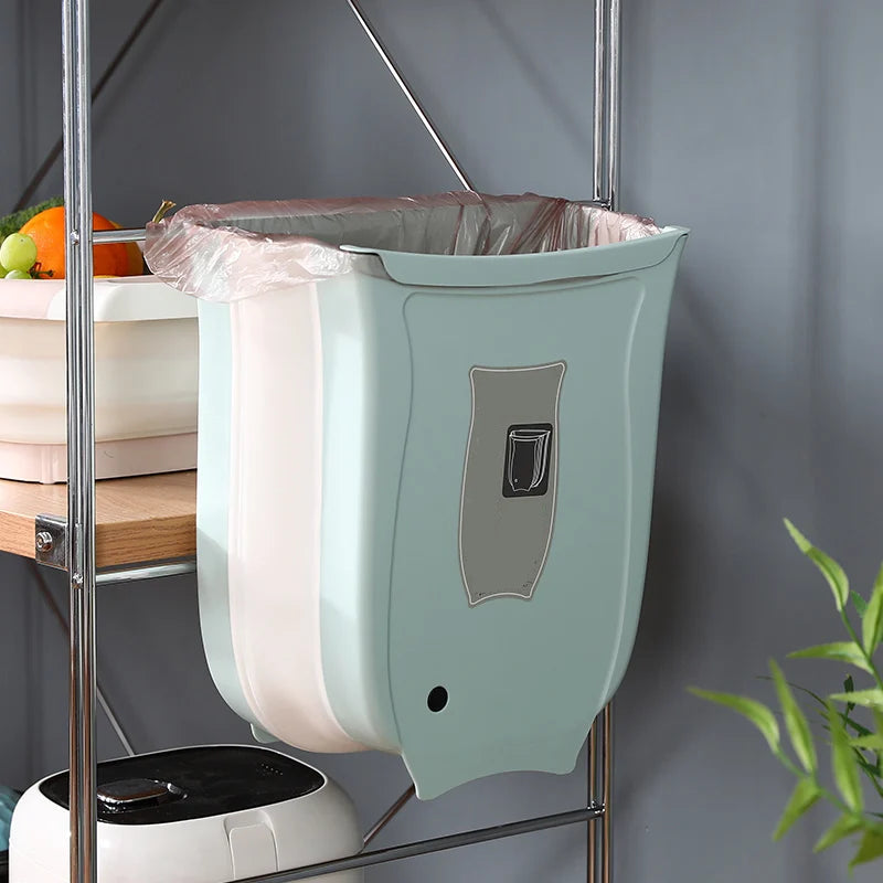 Wall Mounted Foldable Trash Bin Kitchen Cabinet Hanging Waste Bin – Pink
