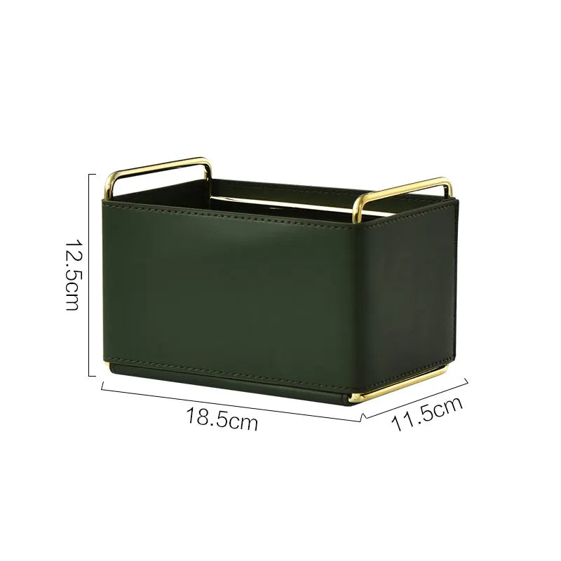 PU Leather Cosmetic Organizer 18.5cm Makeup Brush Holder Storage Basket With Metal Handles – Green