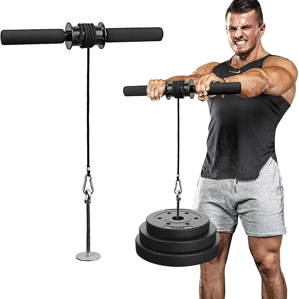 Forearm Trainer Wrist Roller Strength Exerciser with Rope Grip Power Stick - Black