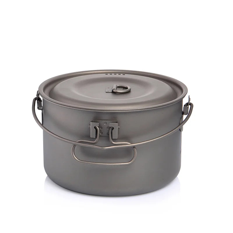Camping Pot Titanium Cookware Portable Outdoor Cooking Pot Hiking Picnic Use - 1300ml