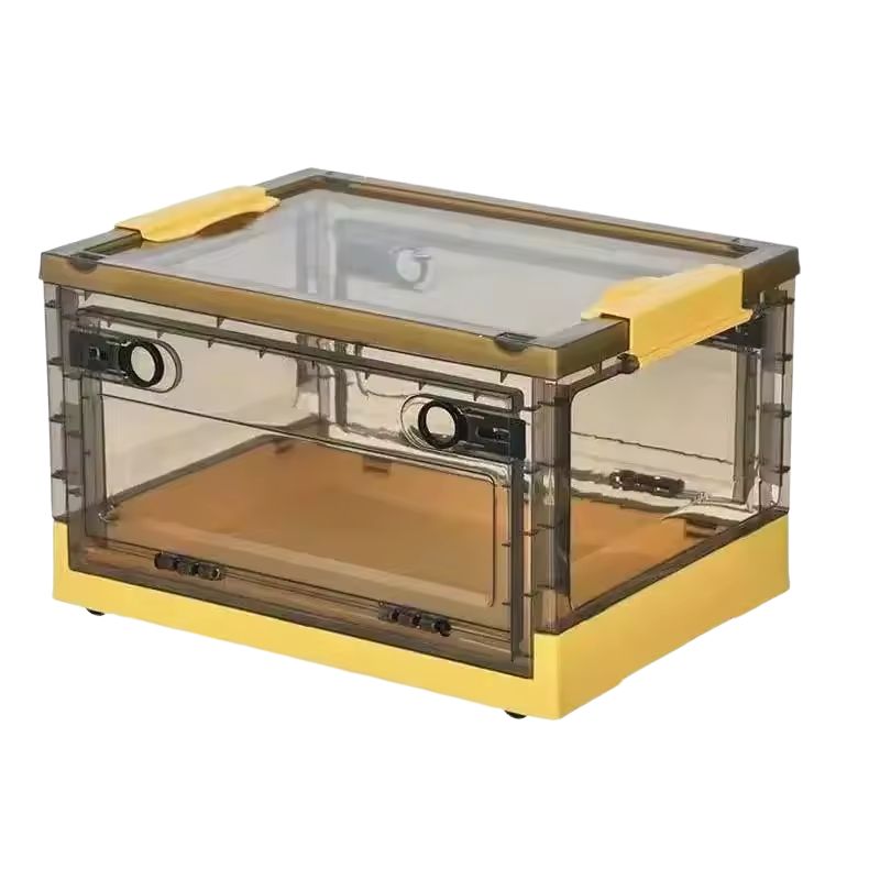 Foldable Transparent Plastic Storage Box Large Capacity Stackable Clothes Organizer Bin - Yellow