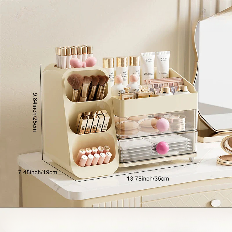 Cosmetics Storage Box Large Capacity Multifunctional Desk Organizer - Transparent Gold/Transparent