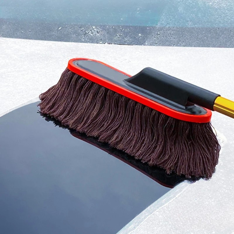 Car Cleaning Duster Mop Telescopic Handle 55–70cm Microfiber Wax Brush Set  Maroon