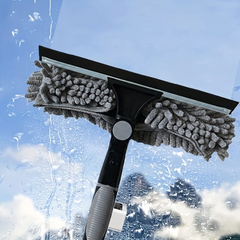 Window Cleaning Kit 2 in 1 Squeegee Microfiber Cleaner with 430cm Extension Pole Gray