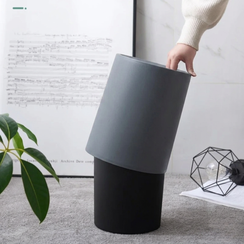 Plastic Trash Can 12L Matte Finish Waste Bin Double Layer Storage Bucket Gray