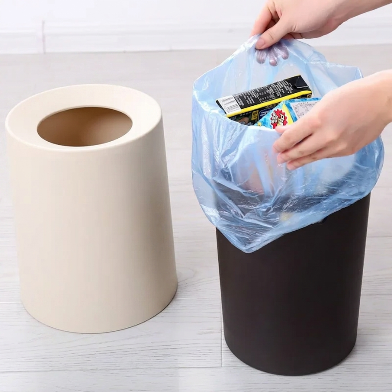 Plastic Trash Can 12L Matte Finish Waste Bin Double Layer Storage Bucket Cream
