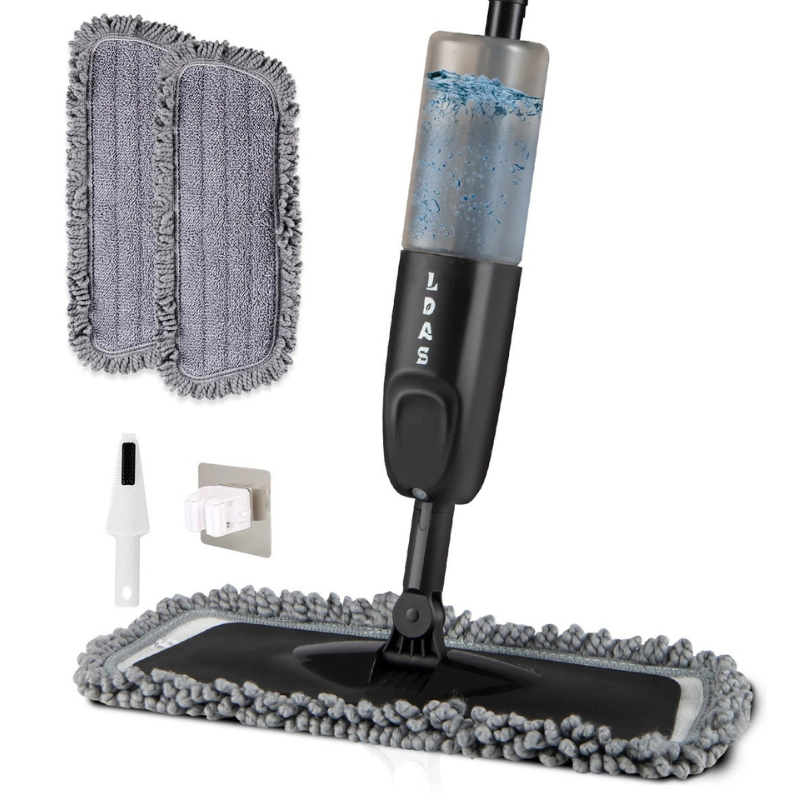 Spray Mop with 500ml Bottle Microfiber Floor Cleaner with 2 Pads Wet Dry Use Black