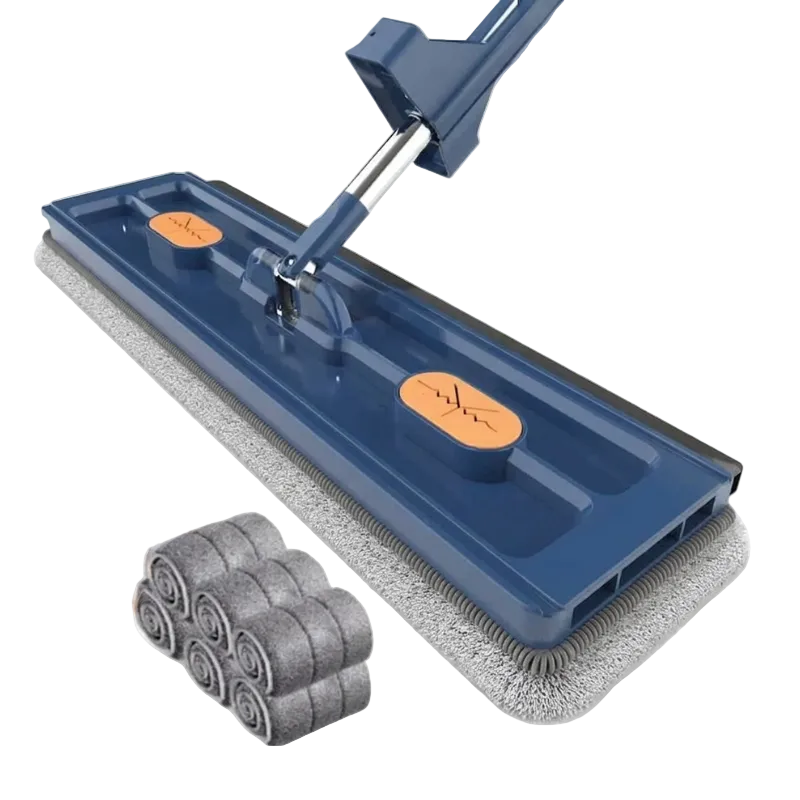 Flat Mop Microfiber Floor Cleaner Slide Type Wet Dry Cleaning Mop Rag 6 Pcs Blue