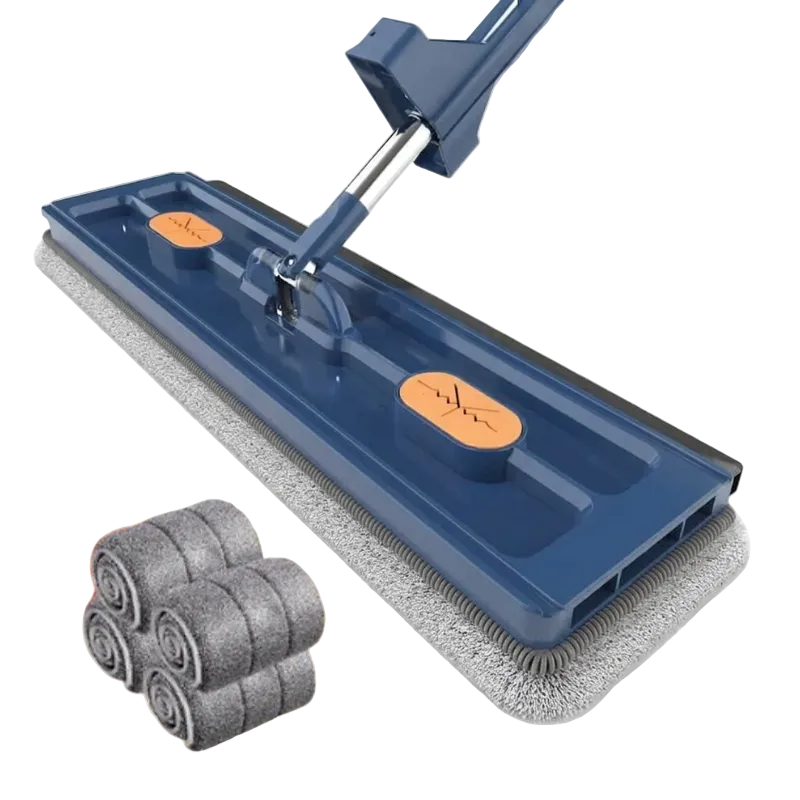 Flat Mop Microfiber Floor Cleaner Slide Type Wet Dry Cleaning Mop Rag 4 Pcs Blue