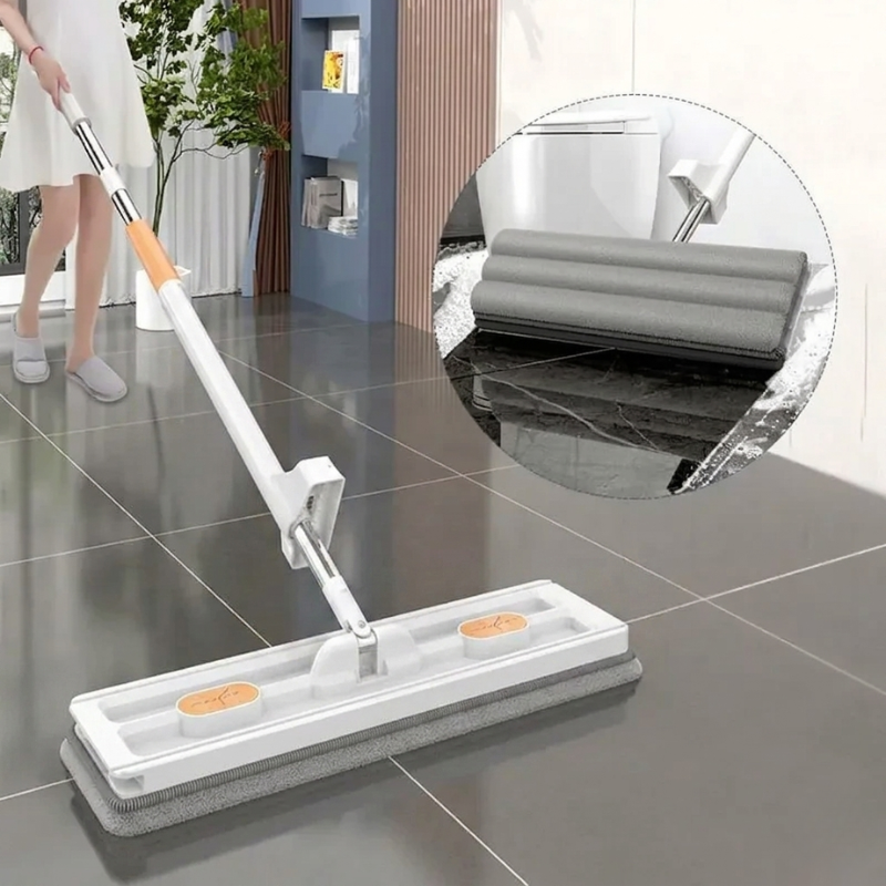 Flat Mop Microfiber Floor Cleaner Slide Type Wet Dry Cleaning Mop Rag 4 Pcs White