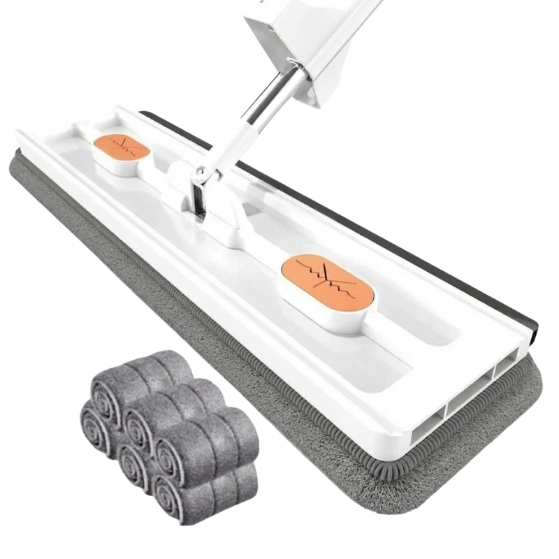 Flat Mop Microfiber Floor Cleaner Slide Type Wet Dry Cleaning Mop Rag 6 Pcs White