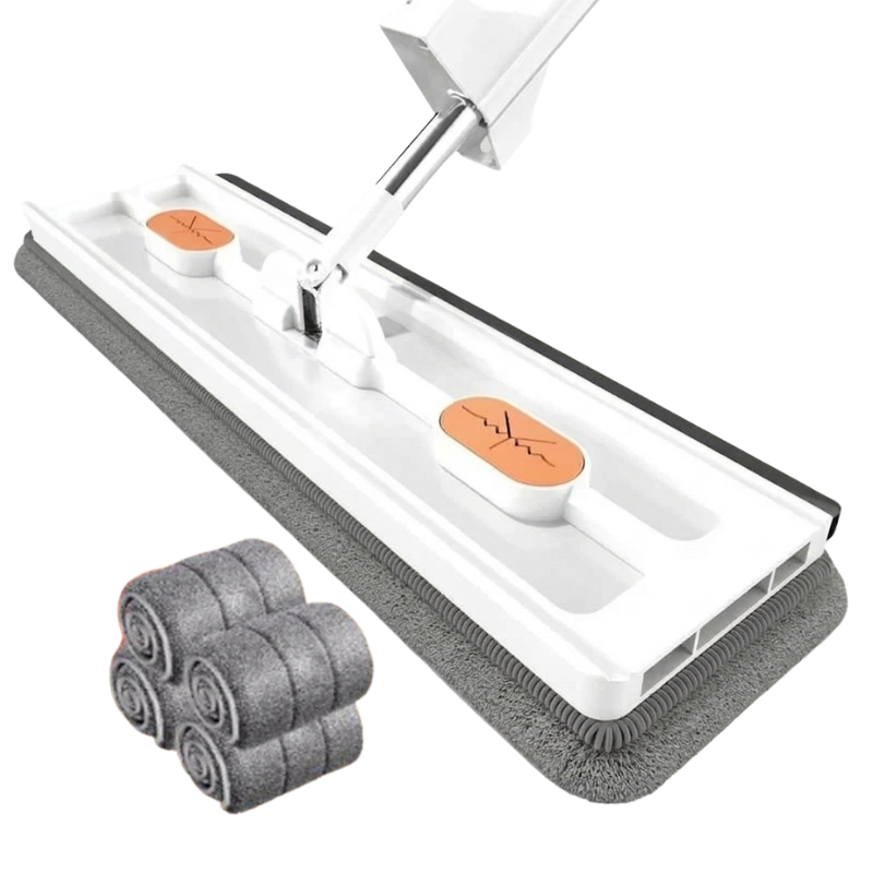 Flat Mop Microfiber Floor Cleaner Slide Type Wet Dry Cleaning Mop Rag 4 Pcs White